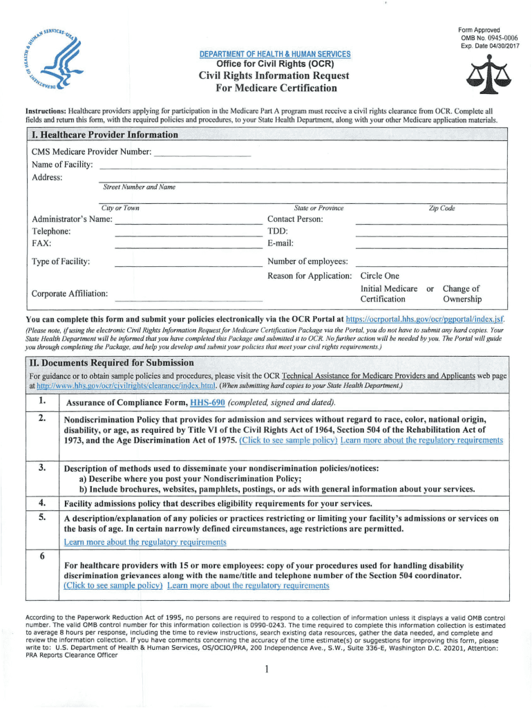  Florida Certification Civil Rights Information Request Form 2017-2024