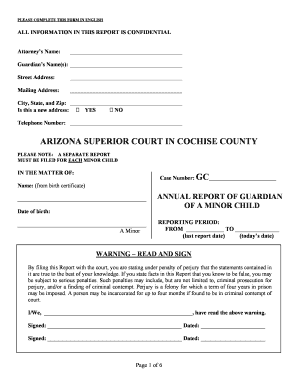 Annual Report of Guardian of a Minor Child Cochise County Cochise Az  Form