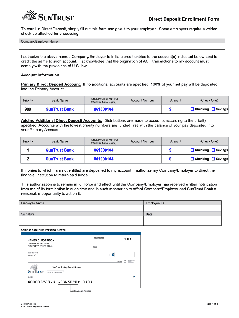 Suntrust Direct Deposit  Form