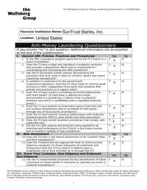 Wolfsberg Questionnaire  Form