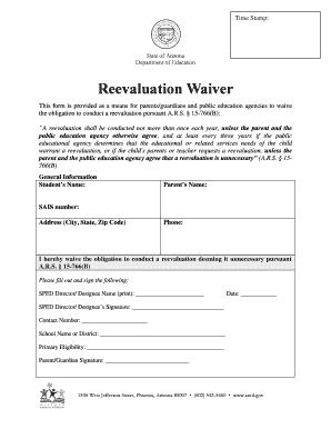 MET Reevaluation Waiver Arizona Department of Education Azed  Form