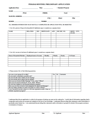 Posadas Sentinel Application  Form