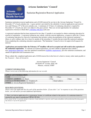 Sanitarian Registration Renewal Application Arizona Department Azdhs  Form