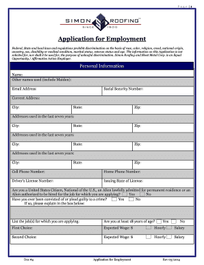 Simon Roofing Application Fill Out Form