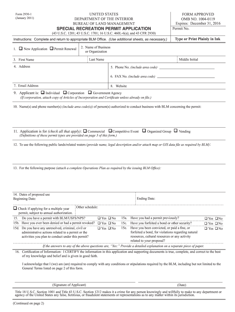 Form BLM 2930 1  Bureau of Land Management  Blm