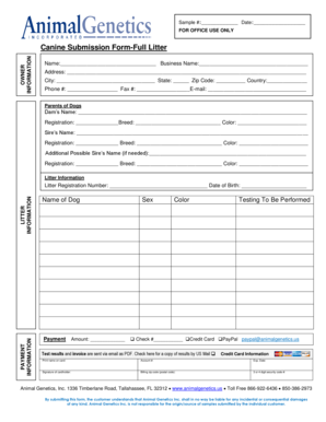 Animal Genetics Forms