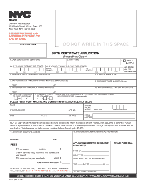 Birth Certificate Application New York  Form