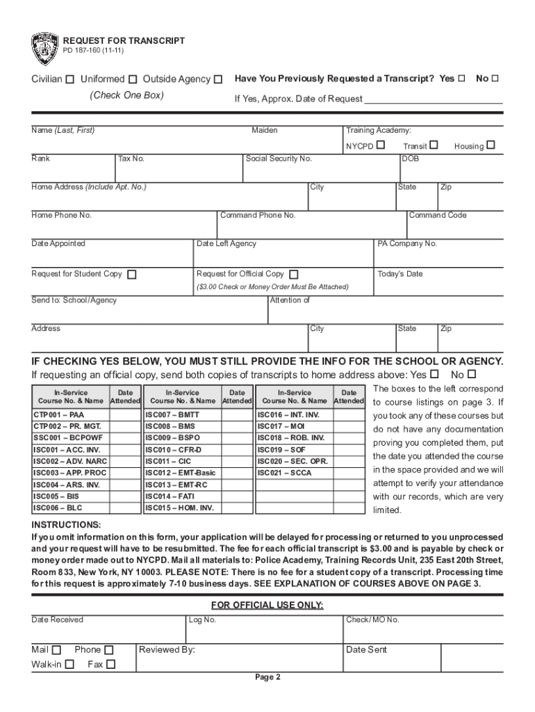 Nypd Transcript Request  Form