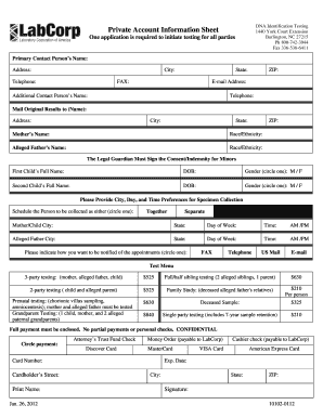 Private Account Information Sheet LabCorp