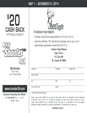 Big Shooter Buck Rebate  Form