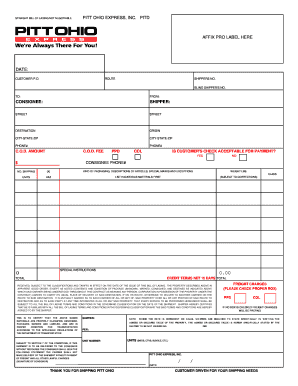 Pitt Ohio Bill of Lading PDF  Form
