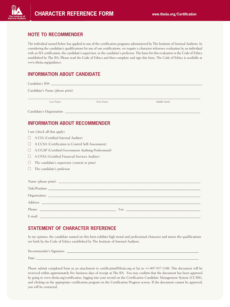 Character Reference Form Cia