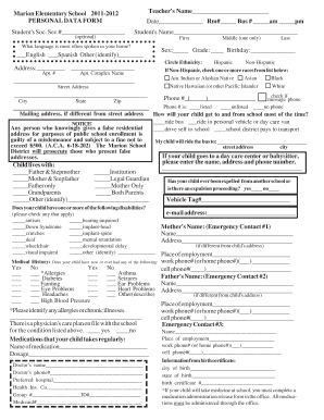 Personal Data Sheet for Teachers  Form