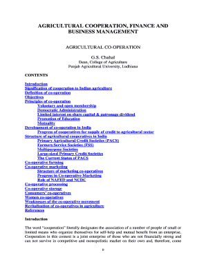 Agriculture Cooperation Finance and Business Management  Form