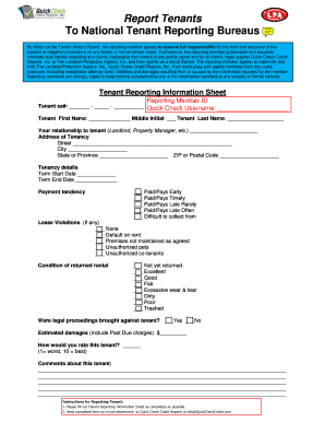 Tenant Rating Bureau  Form