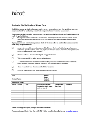 Residential Job Site Readiness Release Form Nicor Gas