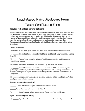 Tenant Lead Law Certification Form Massachusetts