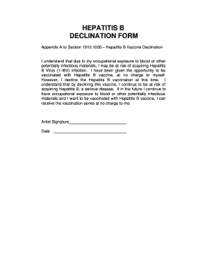 Hepatitis B Form for Employees