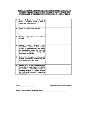 APPLICATION for the STAMPING of VISITORGUEST REGISTER of  Form