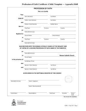 Catholic Profession of Faith Printable  Form