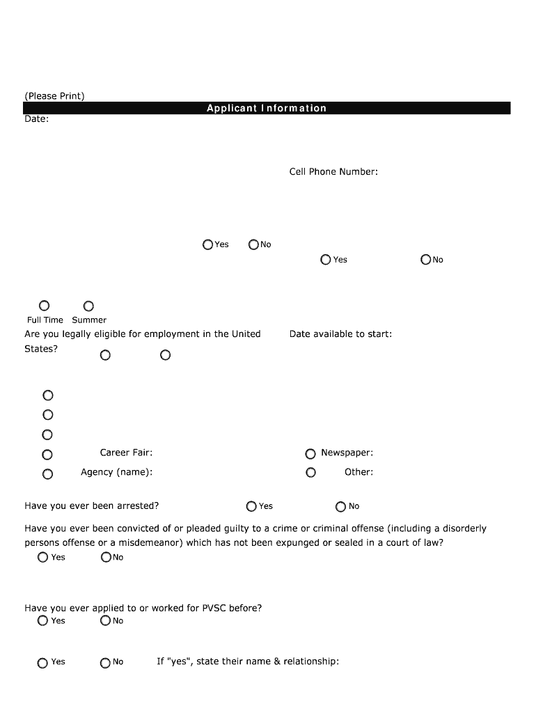 PVSC Employment Application Xlsx  Passaic Valley Sewerage  Form