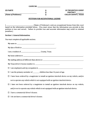 Texas Occupational License Form