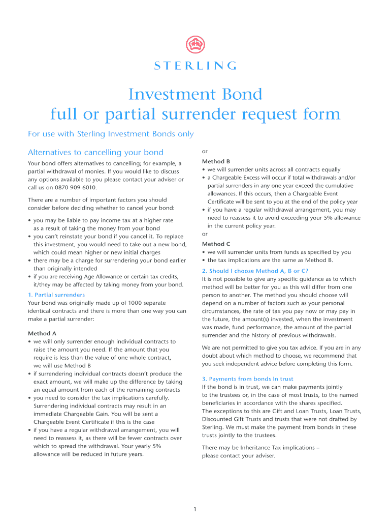  Sterling Bond Withdrawal Form 2015-2024