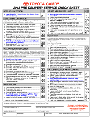 PRE DELIVERY SERVICE CHECK SHEET Fixed Ops  Form