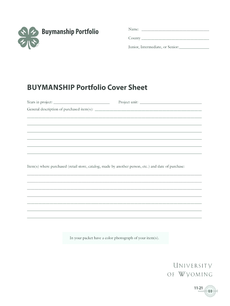 BuYmAnShiP Portfolio Cover Sheet 4 H UW Extension Wyoming4h  Form