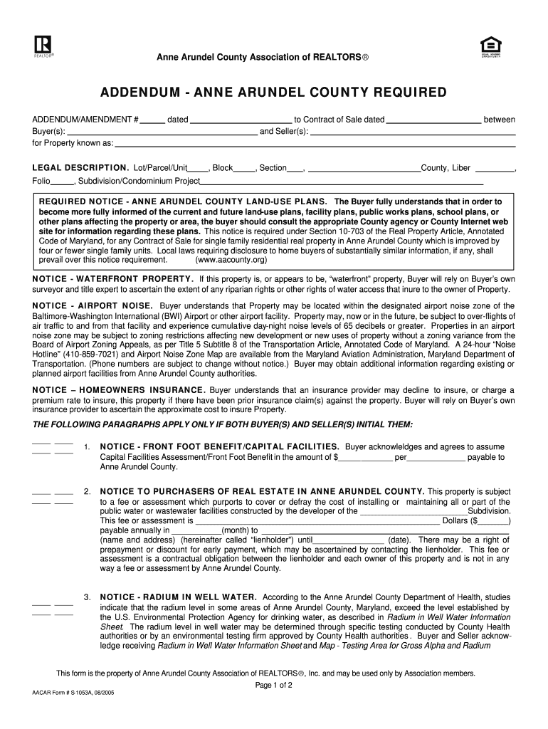  Addendum Anne Arundel CountyRequired 4 Mdrealtororg 2005-2024