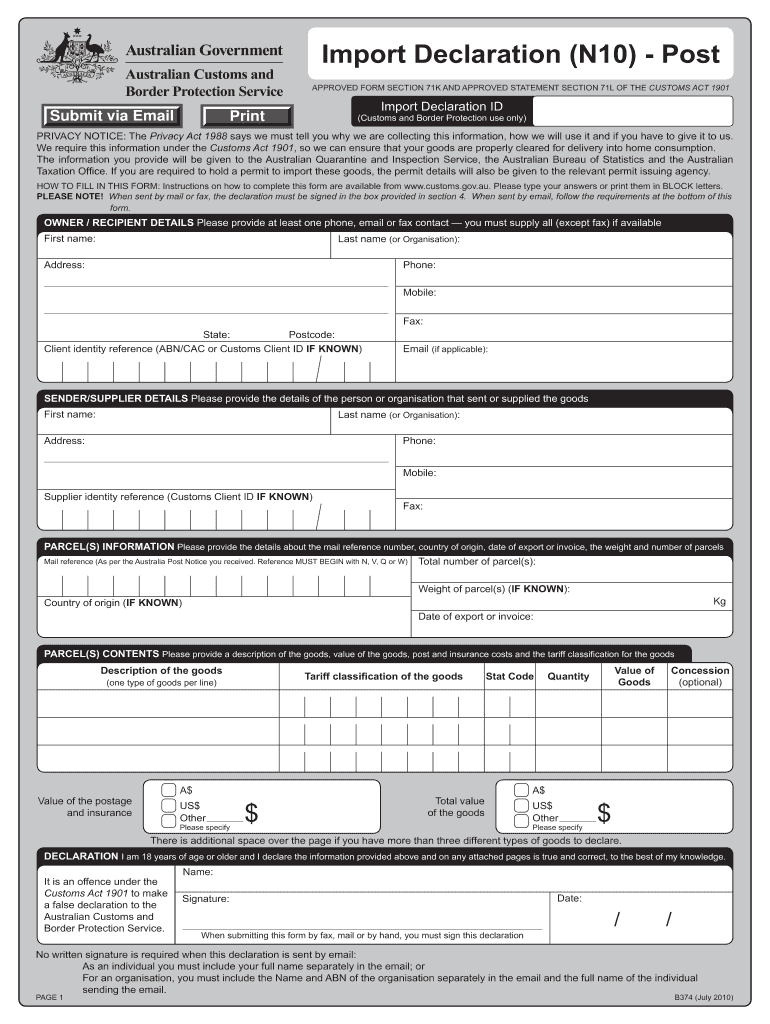  Import Declaration N10 2010