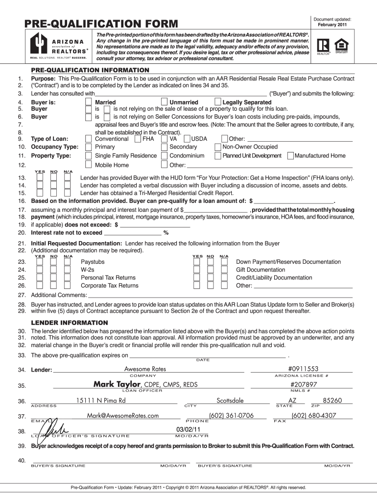 Arizona Pre Qualification Form