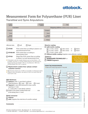 Measurement Form for Polyurethane PUR Liner