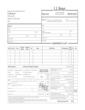 Ll Bean Order Form