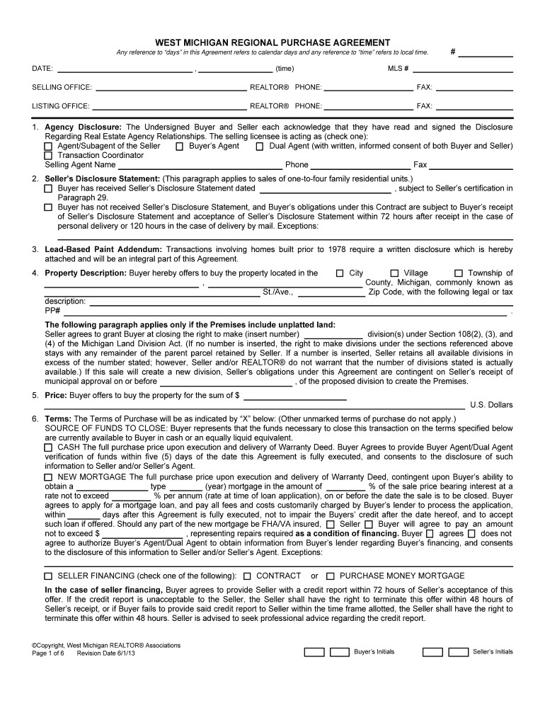 Michigan Purchase Agreement PDF  Form