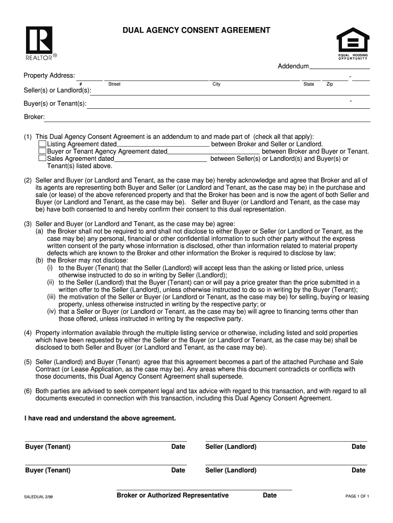 Dual Agency Consent Agreement  Form