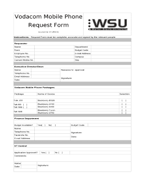 Vodacom Mobile Phone Request Form Document No ICT VMPRF01 Instructions Request Form Must Be Complete, Accurate and Signed by the