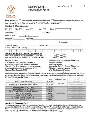 Swindon Card  Form