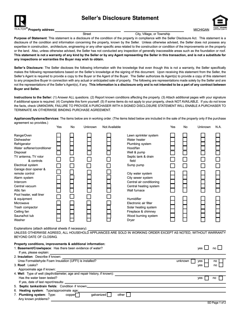 Sellers Disclosure Statement Sellers Disclosure Statement  Form