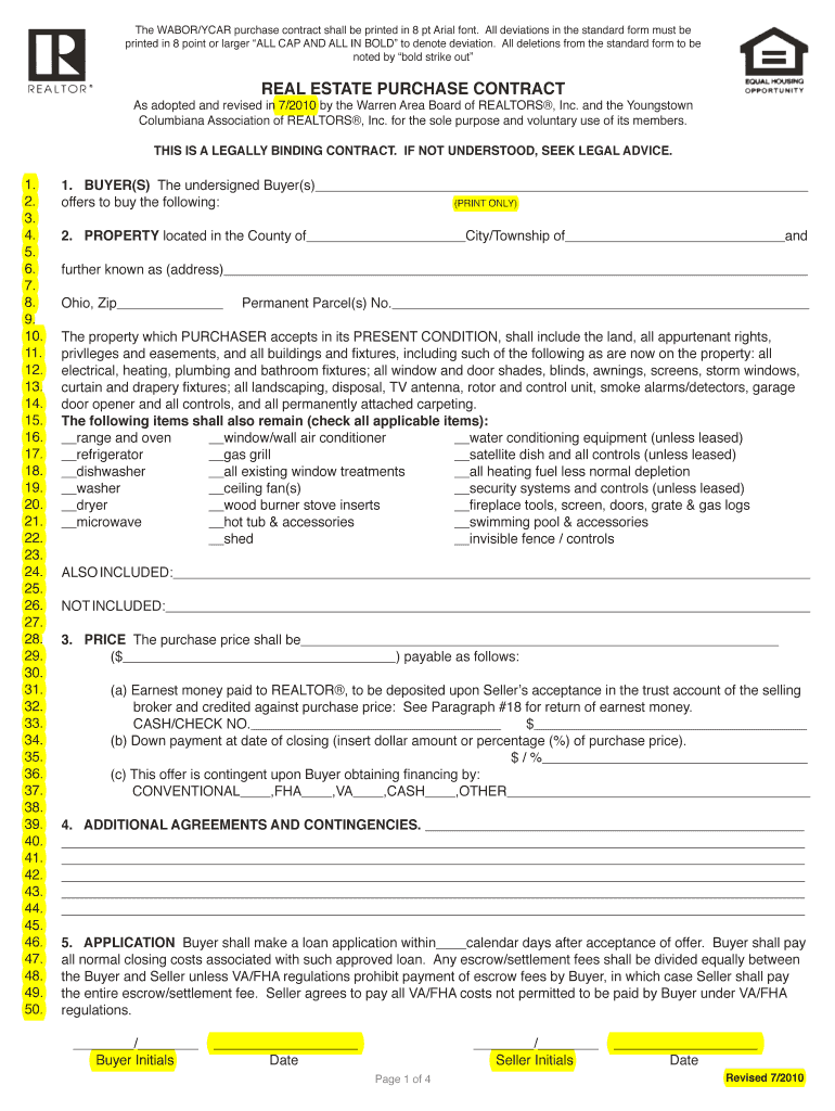 REAL ESTATE PURCHASE CONTRACT as Adopted and Revised in 7  Ycar  Form