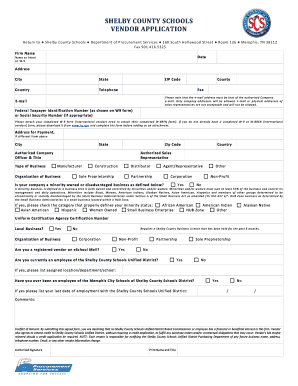 SHELBY COUNTY SCHOOLS VENDOR APPLICATION Mcsk12  Form