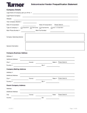 Turner Construction Prequalification  Form