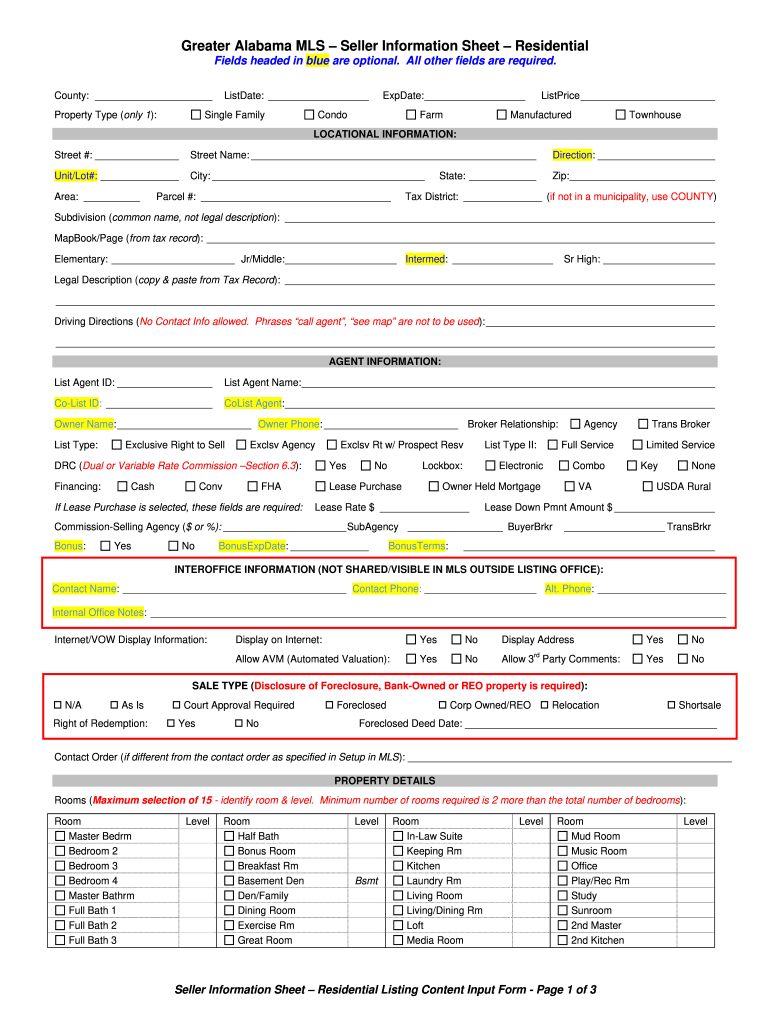 Seller Information Sheet