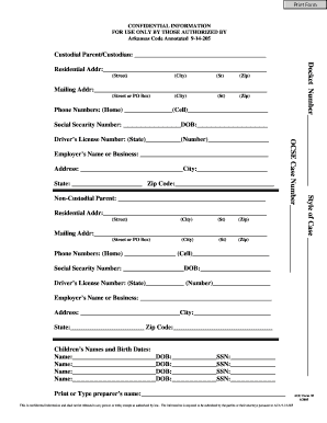 Arkansas Confidential Information Sheet