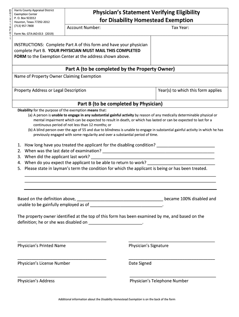 Physicians Statement Verifying Eligibility  Form