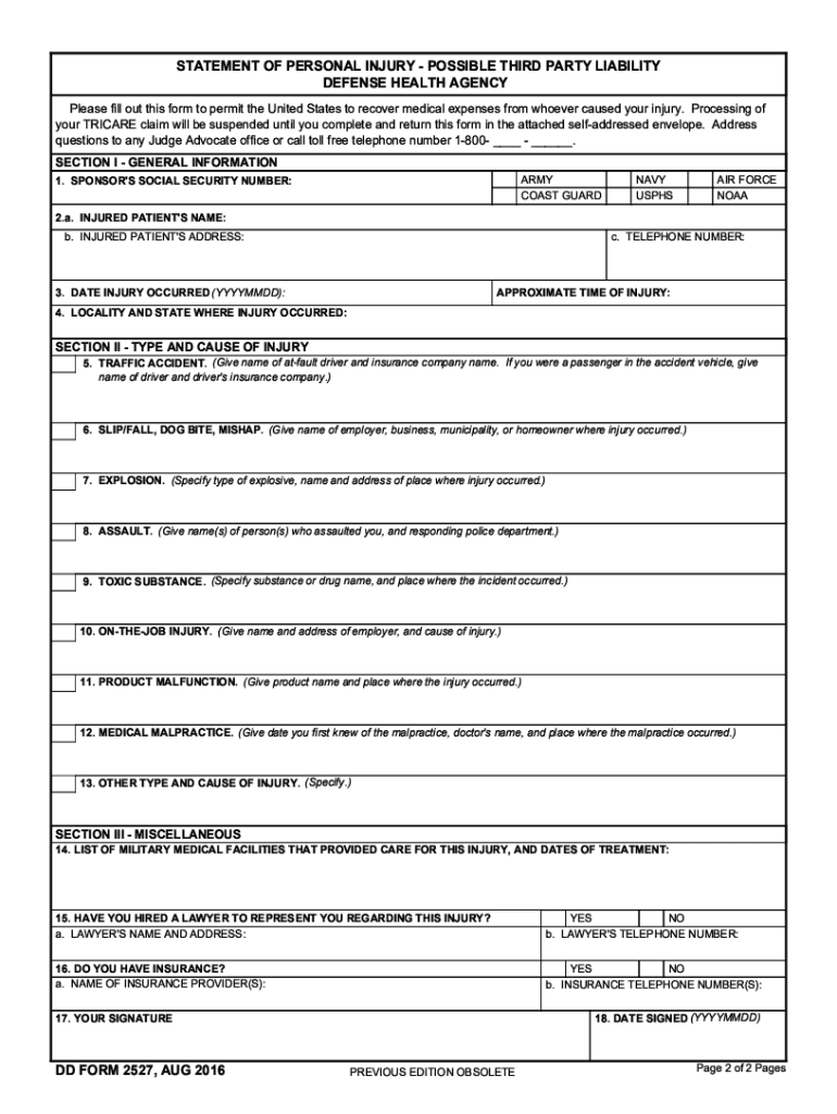  Dd Form 2527 2019-2024