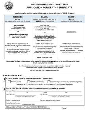 Santa Barbara County Death Certificate  Form