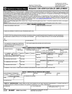 Veterans Verification Employment  Form