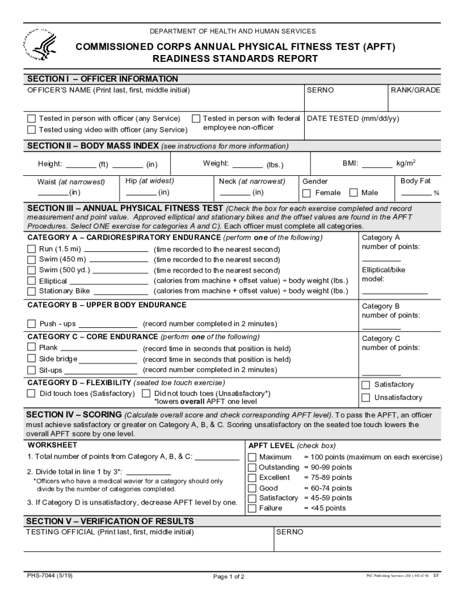 Usphs Fitness Test  Form