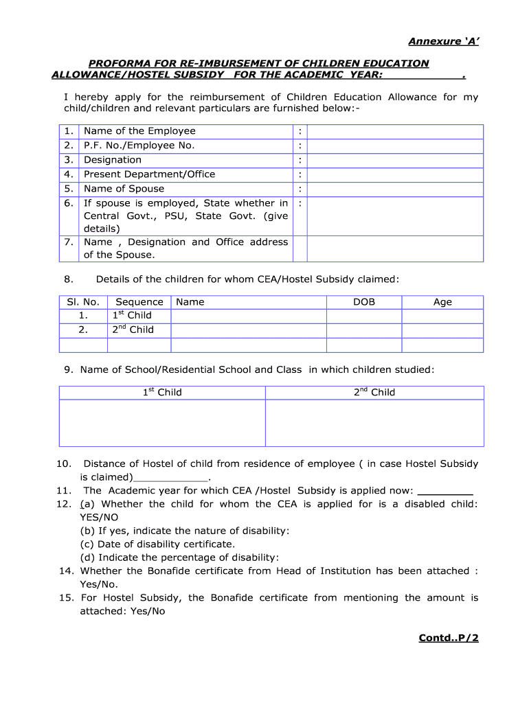 PROFORMA for RE IMBURSEMENT of CHILDREN EDUCATION